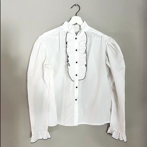 Ruffled Bib Detail Puff Sleeve Blouse